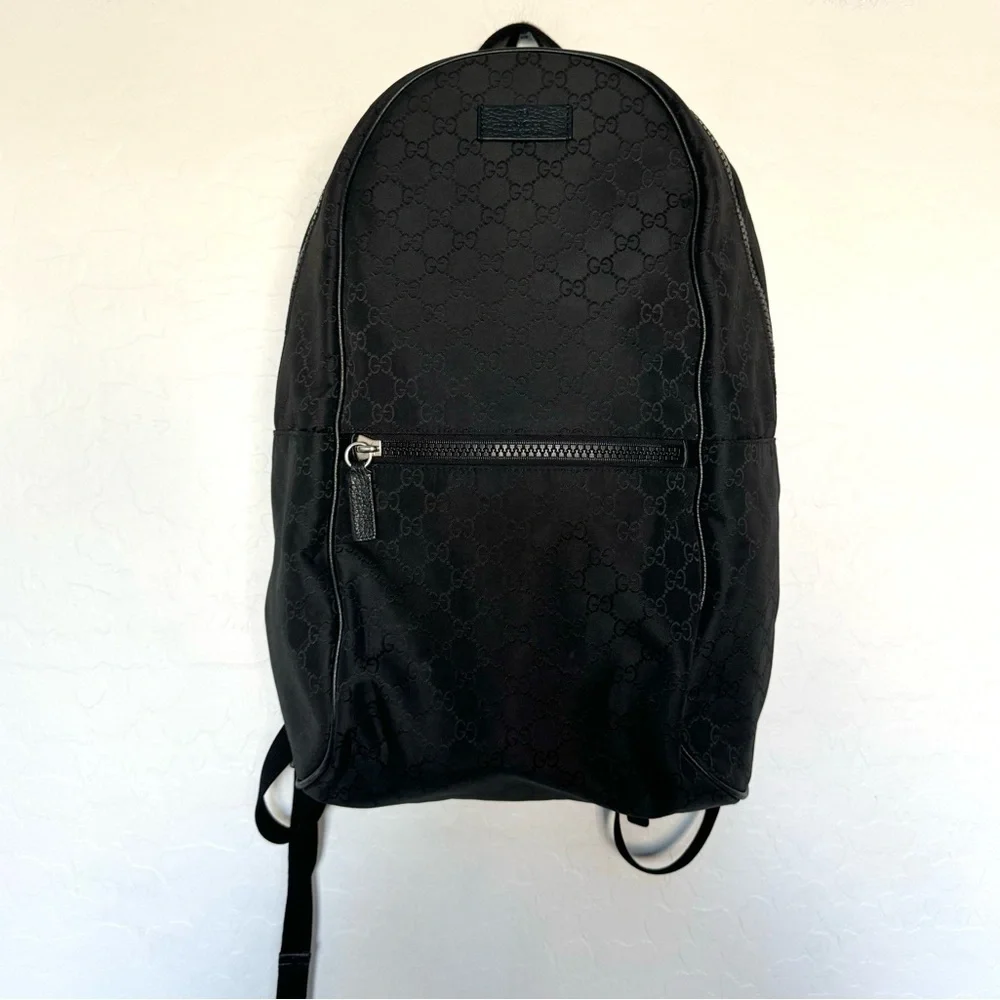 GUCCI GG Monogram Nylon & Leather Backpack in black